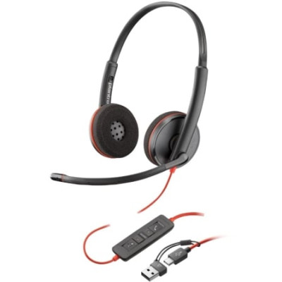 Auriculares Poly Blackwire 3220 + Adaptador USB-C/A/ con Micrófono/ USB Tipo-C/ Negro