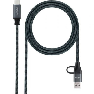 Cable USB 3.2 Tipo-C Nanocable 10.01.4111-L150-COMB/ USB Tipo-C Macho + USB Macho - USB Tipo-C Macho/ Hasta 100W/ 20Gbps/ 1.5m/