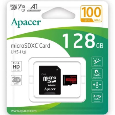 Tarjeta de Memoria Apacer 128GB XC UHS 1 con Adaptador/ Clase 10/ 100MBs