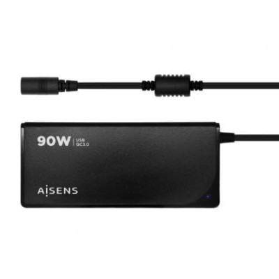 Cargador de Portátil Aisens ASLC-90WAUTO-BK/ 1xUSB/ 90W/ Automático/ 12 Conectores/ Voltaje 15-20V