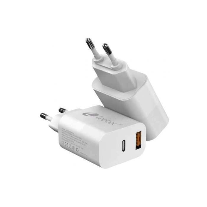 Cargador de Pared Leotec LECSPH20W2W2/ 1xUSB Tipo-C/ 1xUSB/ 20W | Cargadores hasta 45W