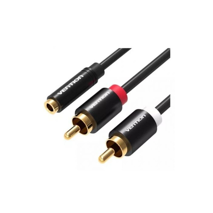 Cable Estéreo Vention VAB-R01-B100/ Jack 3.5 Hembra - 2x RCA Macho/ 1m/ Negro | Audio