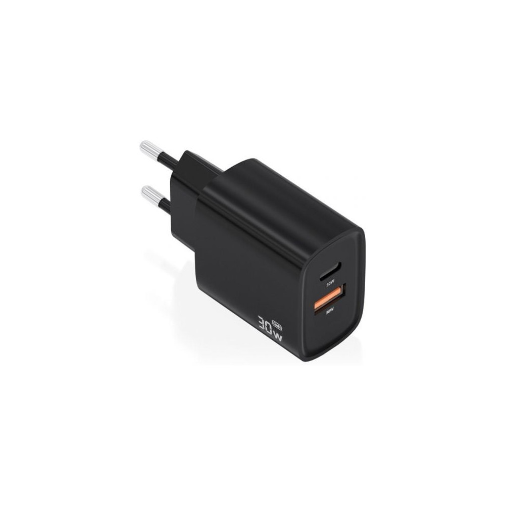 Cargador de Pared GaN Aisens A110-0953/ 1xUSB Tipo-C/ 1xUSB/ 30W/ Negro | Cargadores hasta 45W