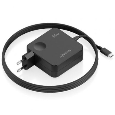 Cargador de Pared Aisens ASCH-1PD65WL80-BK/ 1xUSB Tipo-C/ 65W/ Negro