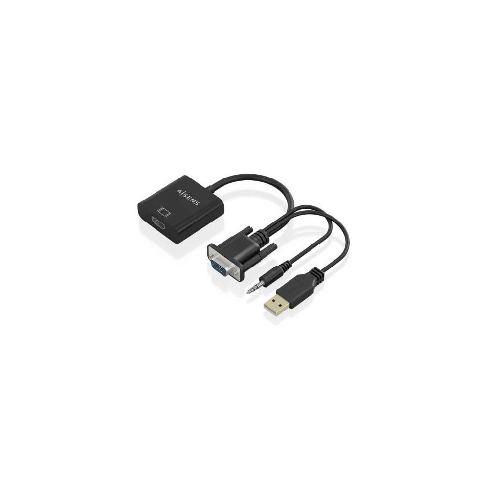 Cable Conversor Aisens A115-0872 SVGA Macho - USB Macho/ Jack Macho - HDMI Hembra/ 20cm/ Negro