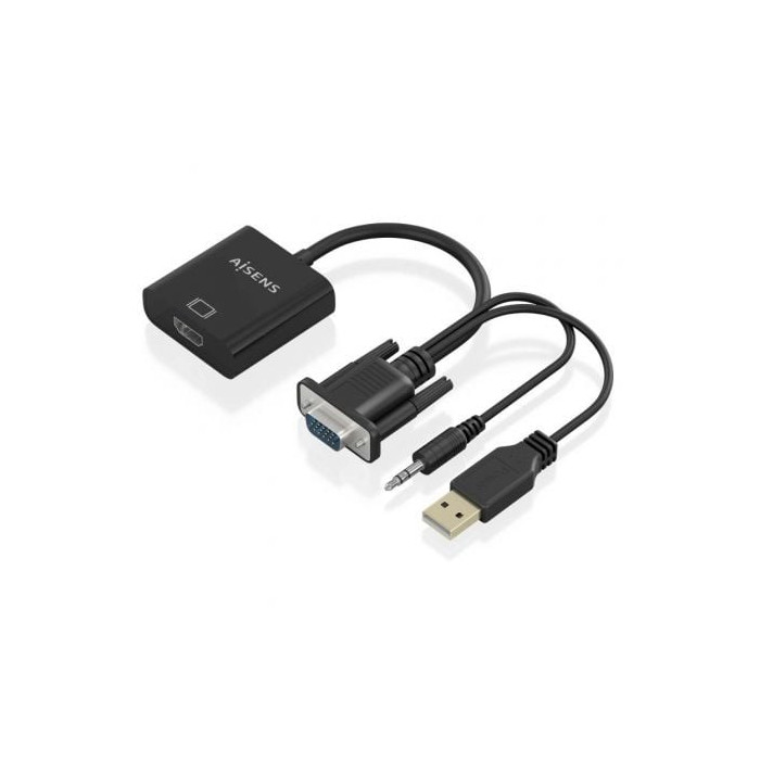 Cable Conversor Aisens A115-0872 SVGA Macho - USB Macho/ Jack Macho - HDMI Hembra/ 20cm/ Negro