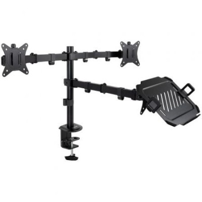 Soporte de Mesa para 2 Monitores y 1 Portátil TooQ DB1202TN-B/ Giratorio/ Inclinable/ hasta 9kg | Soportes PC y Monitor