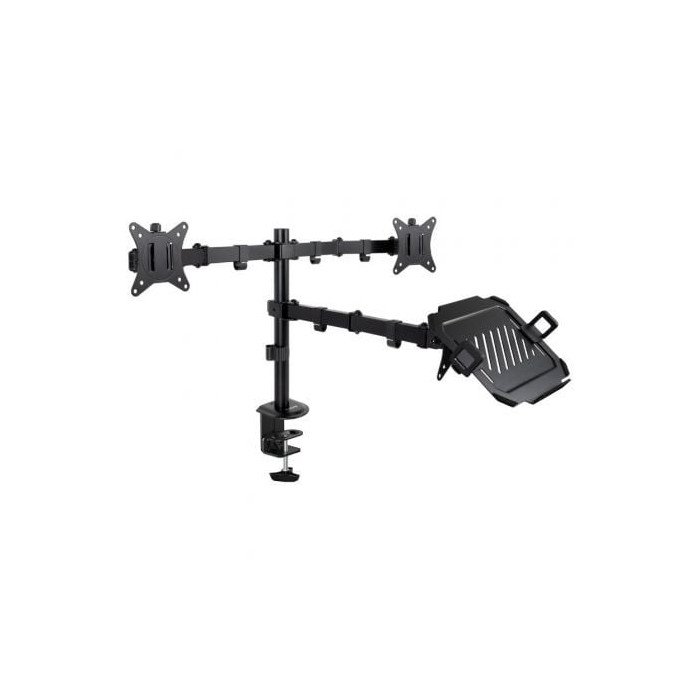 Soporte de Mesa para 2 Monitores y 1 Portátil TooQ DB1202TN-B/ Giratorio/ Inclinable/ hasta 9kg | Soportes PC y Monitor