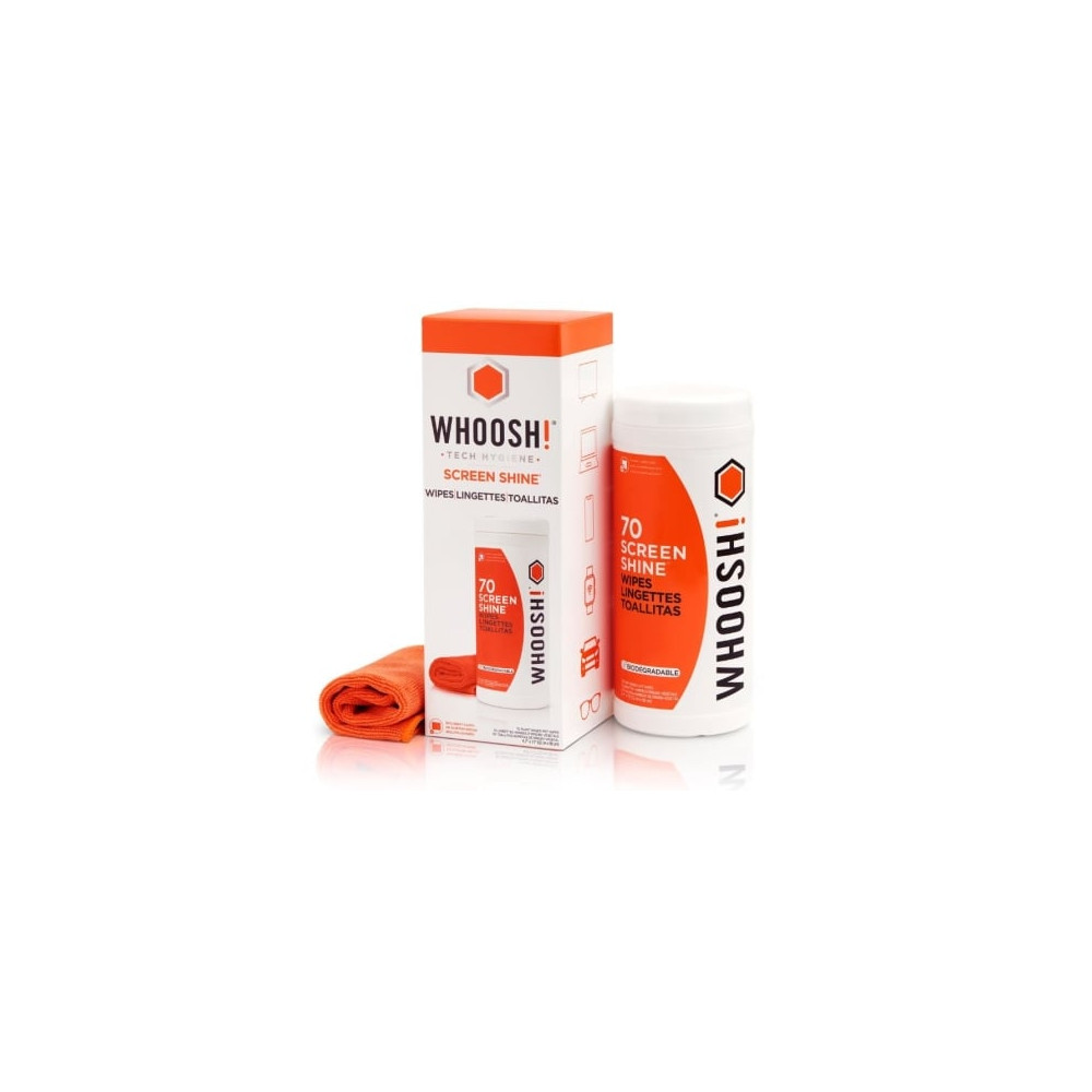 Kit Toallitas Whoosh WSH006 para Limpieza de Pantallas/ Pack de 70 unidades + Paño Microfibra | Herramientas y Limpieza