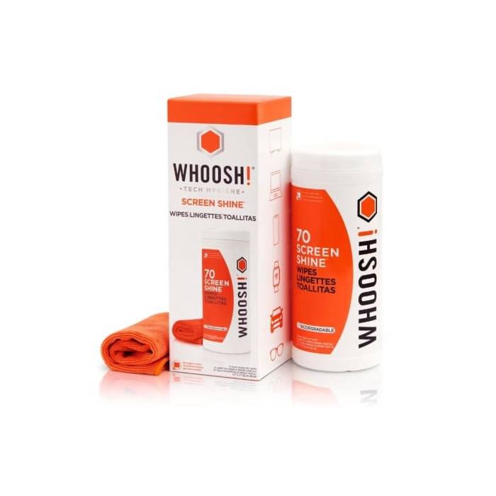 Kit Toallitas Whoosh WSH006 para Limpieza de Pantallas/ Pack de 70 unidades + Paño Microfibra | Herramientas y Limpieza