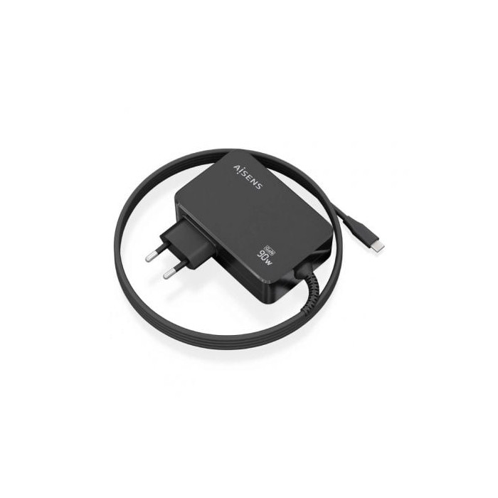 Cargador de Portátil GaN Aisens ASCH-1PD90WL034-BK/ 1xUSB Tipo-C + Cable 1.8m/ 90W/ Automático/ Voltaje 5-20V | Cargadores
