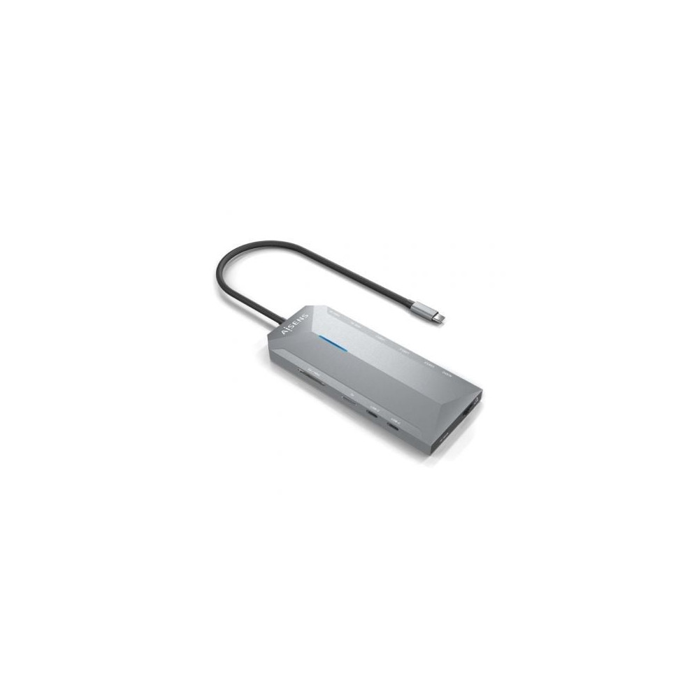 Docking USB Tipo-C Aisens ASUC-12P005-GR/ 2xHDMI 4K/ 3xUSB/ 2xUSB Tipo-C/ 1xRJ45/ 1xAudio/ 1xLector Tarjetas/ 1x Jack/ 1xUSB Tip