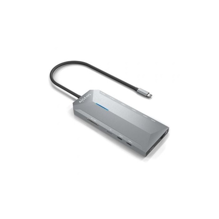 Docking USB Tipo-C Aisens ASUC-12P005-GR/ 2xHDMI 4K/ 3xUSB/ 2xUSB Tipo-C/ 1xRJ45/ 1xAudio/ 1xLector Tarjetas/ 1x Jack/ 1xUSB Tip