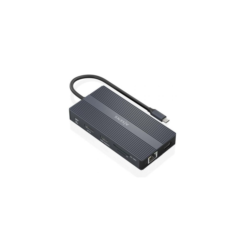 Docking USB Tipo-C Aisens ASUC-12P017-GR/ 2xHDMI 4K/ 4xUSB/ 1xUSB Tipo-C/ 1xRJ45/ 1xDisplayPort/ 1xLector Tarjetas/ 1xUSB Tipo-C