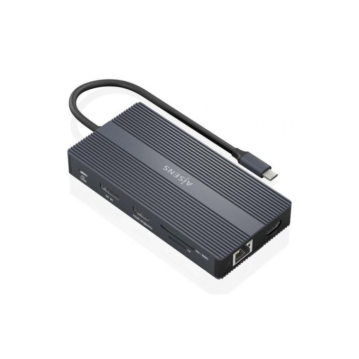 Docking USB Tipo-C Aisens ASUC-12P017-GR/ 2xHDMI 4K/ 4xUSB/ 1xUSB Tipo-C/ 1xRJ45/ 1xDisplayPort/ 1xLector Tarjetas/ 1xUSB Tipo-C