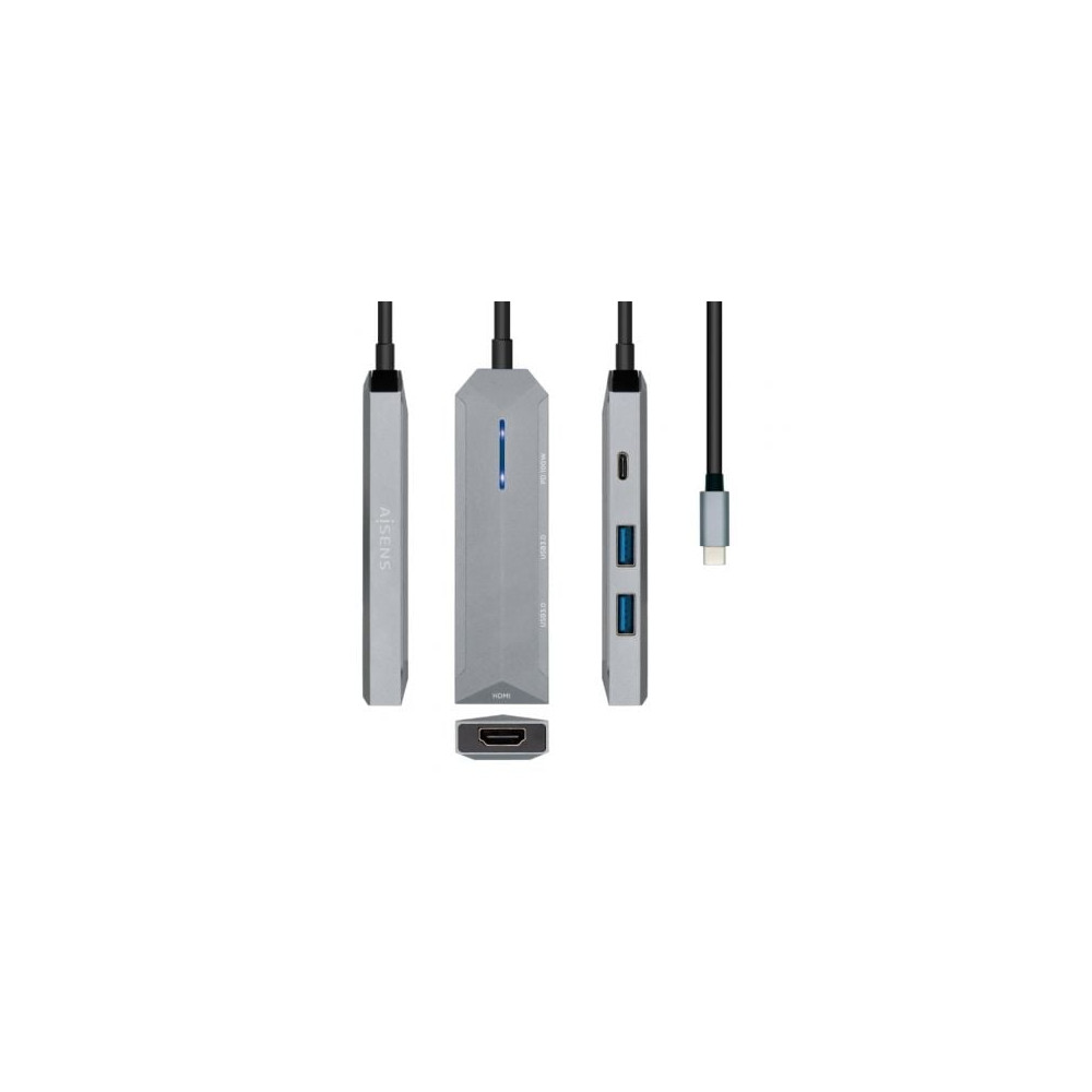 Docking USB Tipo-C Aisens ASUC-4P002-GR/ 1xHDMI 4K/ 2xUSB/ 1xUSB Tipo-C PD/ Gris | Docks