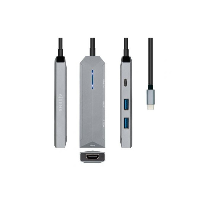Docking USB Tipo-C Aisens ASUC-4P002-GR/ 1xHDMI 4K/ 2xUSB/ 1xUSB Tipo-C PD/ Gris | Docks