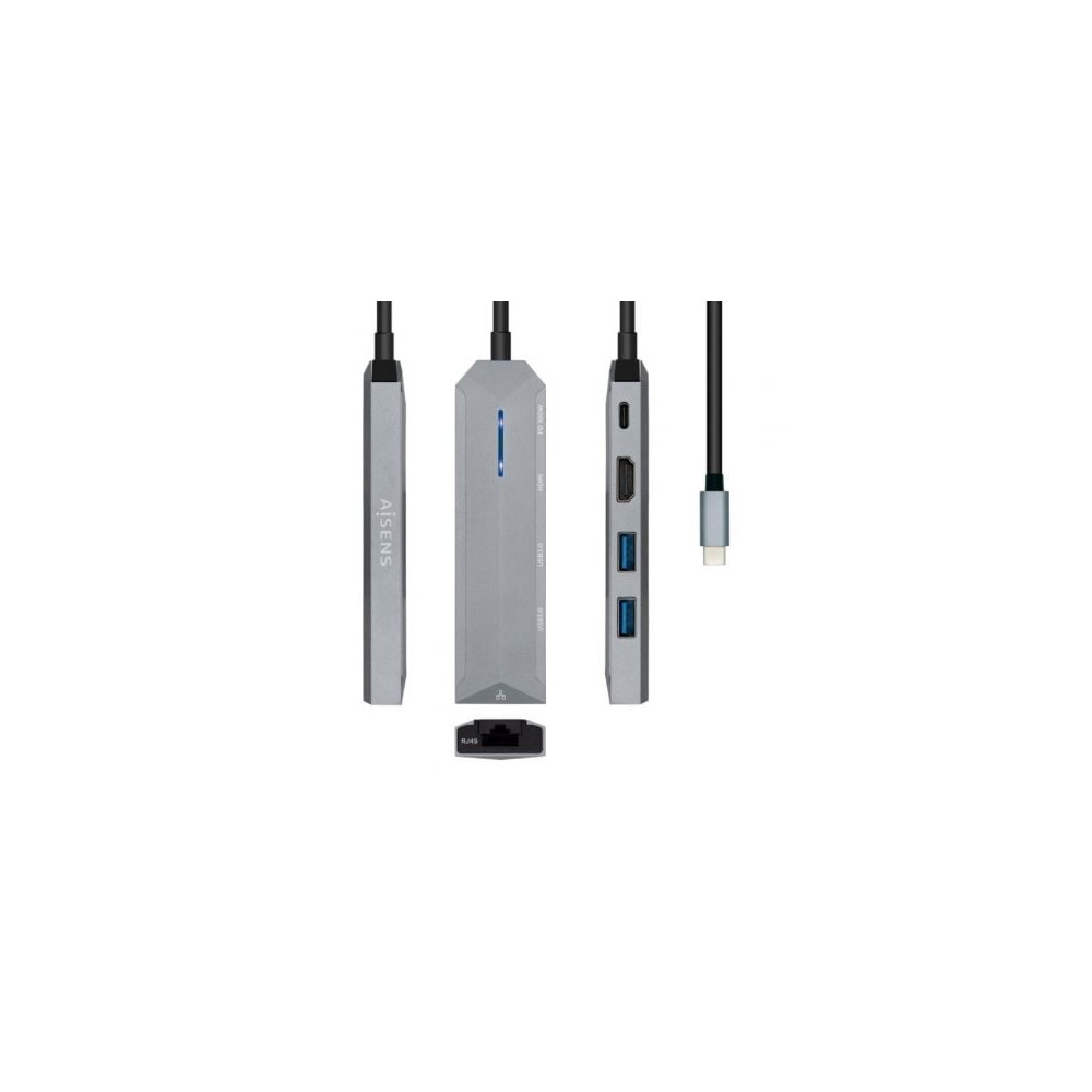 Docking USB Tipo-C Aisens ASUC-5P003-GR/ 1xHDMI 4K/ 2xUSB/ 1xRJ45/ 1xUSB Tipo-C PD/ Gris | Docks