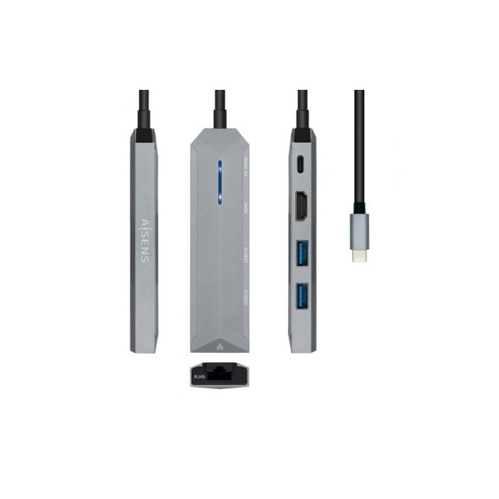 Docking USB Tipo-C Aisens ASUC-5P003-GR/ 1xHDMI 4K/ 2xUSB/ 1xRJ45/ 1xUSB Tipo-C PD/ Gris | Docks