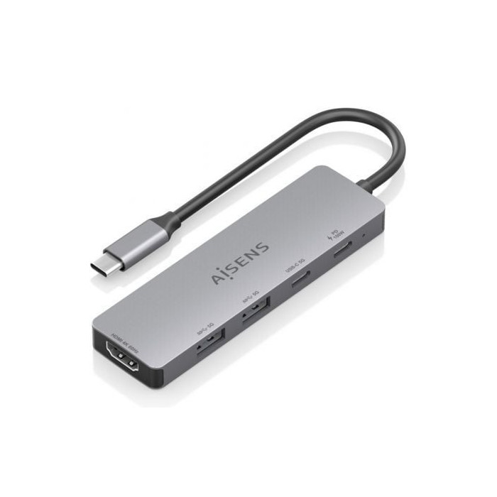 Docking USB Tipo-C Aisens ASUC-5P028-GR/ 1xHDMI 4K/ 2xUSB/ 2xUSB Tipo-C/ 1xUSB Tipo-C PD/ Gris | Docks