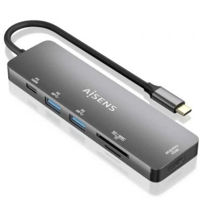 Docking USB Tipo-C Aisens ASUC-6P016-GR/ 1xHDMI 4K/ 2xUSB/ 1xLector Tarjetas/ 1xUSB Tipo-C PD/ Gris | Docks