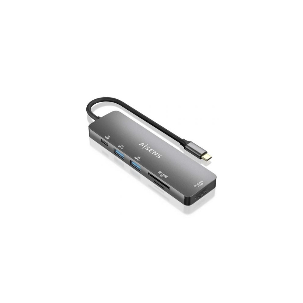 Docking USB Tipo-C Aisens ASUC-6P016-GR/ 1xHDMI 4K/ 2xUSB/ 1xLector Tarjetas/ 1xUSB Tipo-C PD/ Gris | Docks
