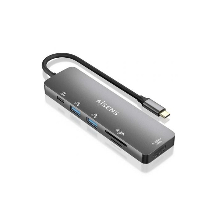 Docking USB Tipo-C Aisens ASUC-6P016-GR/ 1xHDMI 4K/ 2xUSB/ 1xLector Tarjetas/ 1xUSB Tipo-C PD/ Gris | Docks
