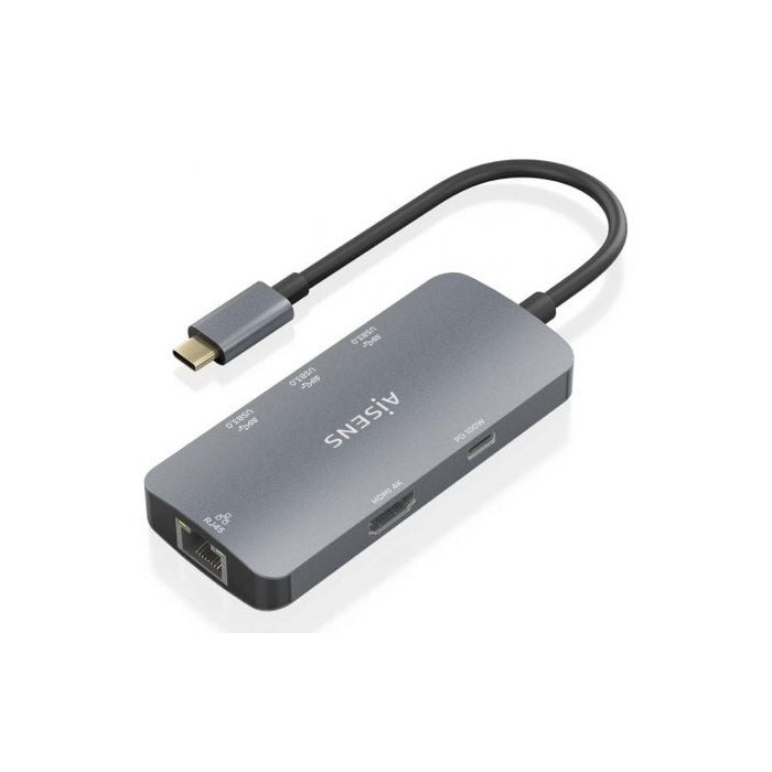 Docking USB Tipo-C Aisens ASUC-6P019-GR/ 1xHDMI 4K/ 3xUSB/ 1xRJ45/ 1xUSB Tipo-C PD/ Gris | Docks