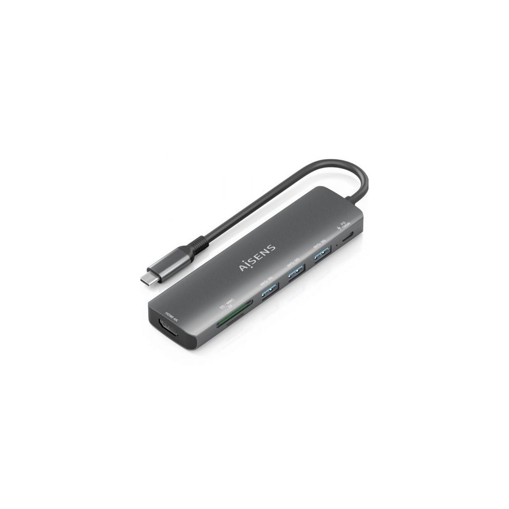 Docking USB Tipo-C Aisens ASUC-7P025-GR/ 1xHDMI 4K/ 3xUSB/ 1xUSB Tipo-C PD/ 1xLector Tarjetas/ Gris | Docks