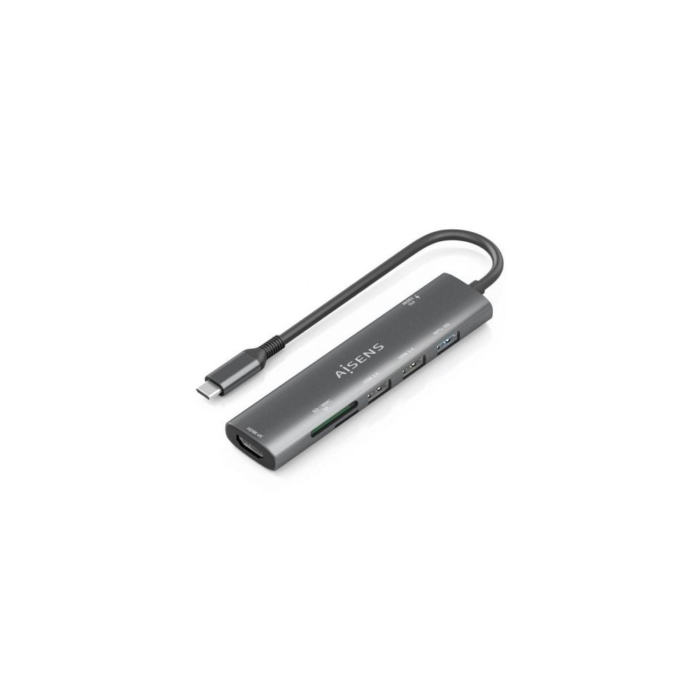 Docking USB Tipo-C Aisens ASUC-7P027-GR/ 1xHDMI 4K/ 3xUSB/ 1xUSB Tipo-C PD/ 1xLector Tarjetas/ Gris | Docks