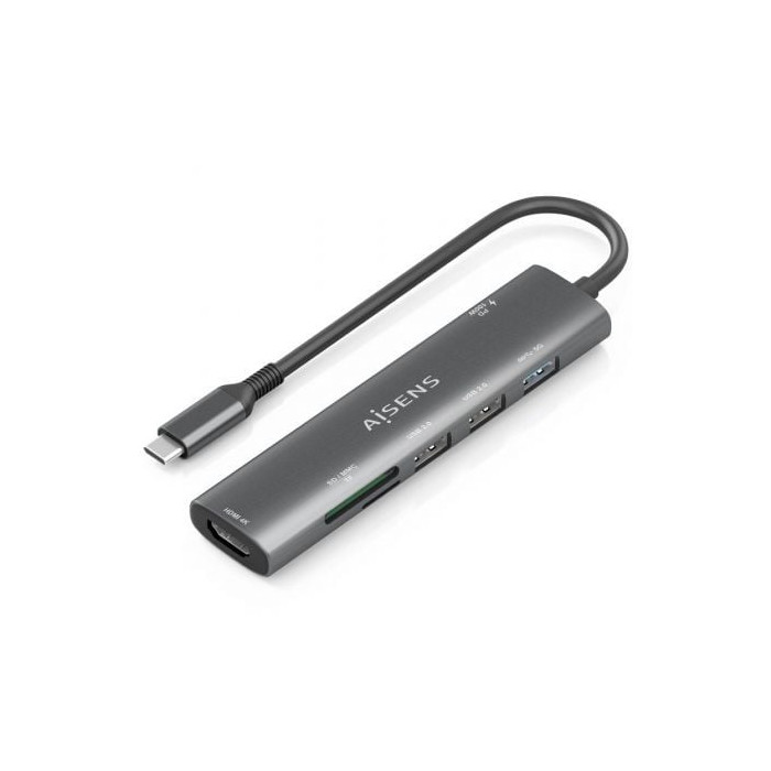 Docking USB Tipo-C Aisens ASUC-7P027-GR/ 1xHDMI 4K/ 3xUSB/ 1xUSB Tipo-C PD/ 1xLector Tarjetas/ Gris | Docks