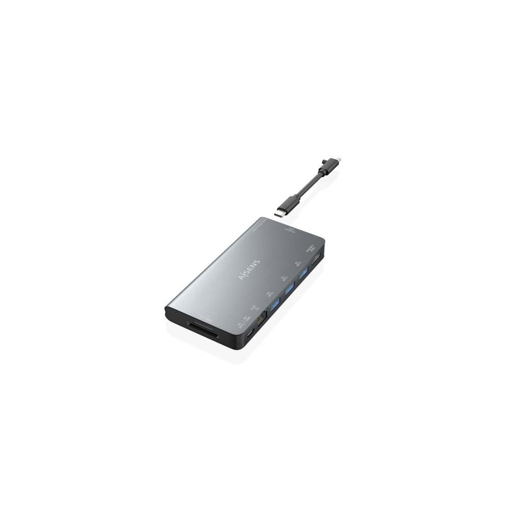 Docking USB Tipo-C Aisens ASUC-8P015-GR/ 1xHDMI 4K/ 3xUSB/ 1xRJ45/ 1xLector Tarjetas / 1xUSB Tipo-C/ Gris | Docks