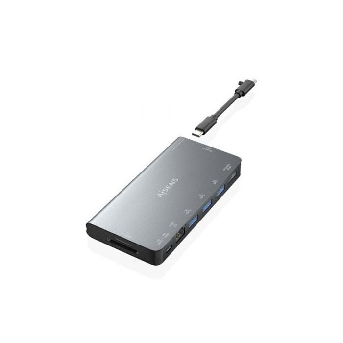 Docking USB Tipo-C Aisens ASUC-8P015-GR/ 1xHDMI 4K/ 3xUSB/ 1xRJ45/ 1xLector Tarjetas / 1xUSB Tipo-C/ Gris | Docks