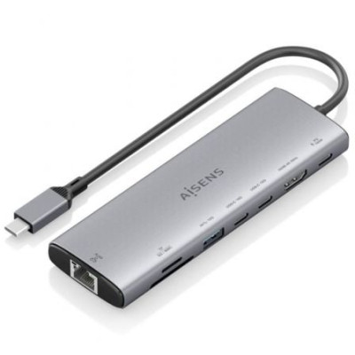 Docking USB Tipo-C Aisens ASUC-8P033-GR/ 1xHDMI 4K/ 1xUSB/ 2xUSB Tipo-C/ 1xRJ45/ 1xLector Tarjetas/ 1xUSB Tipo-C PD/ Gris | Dock
