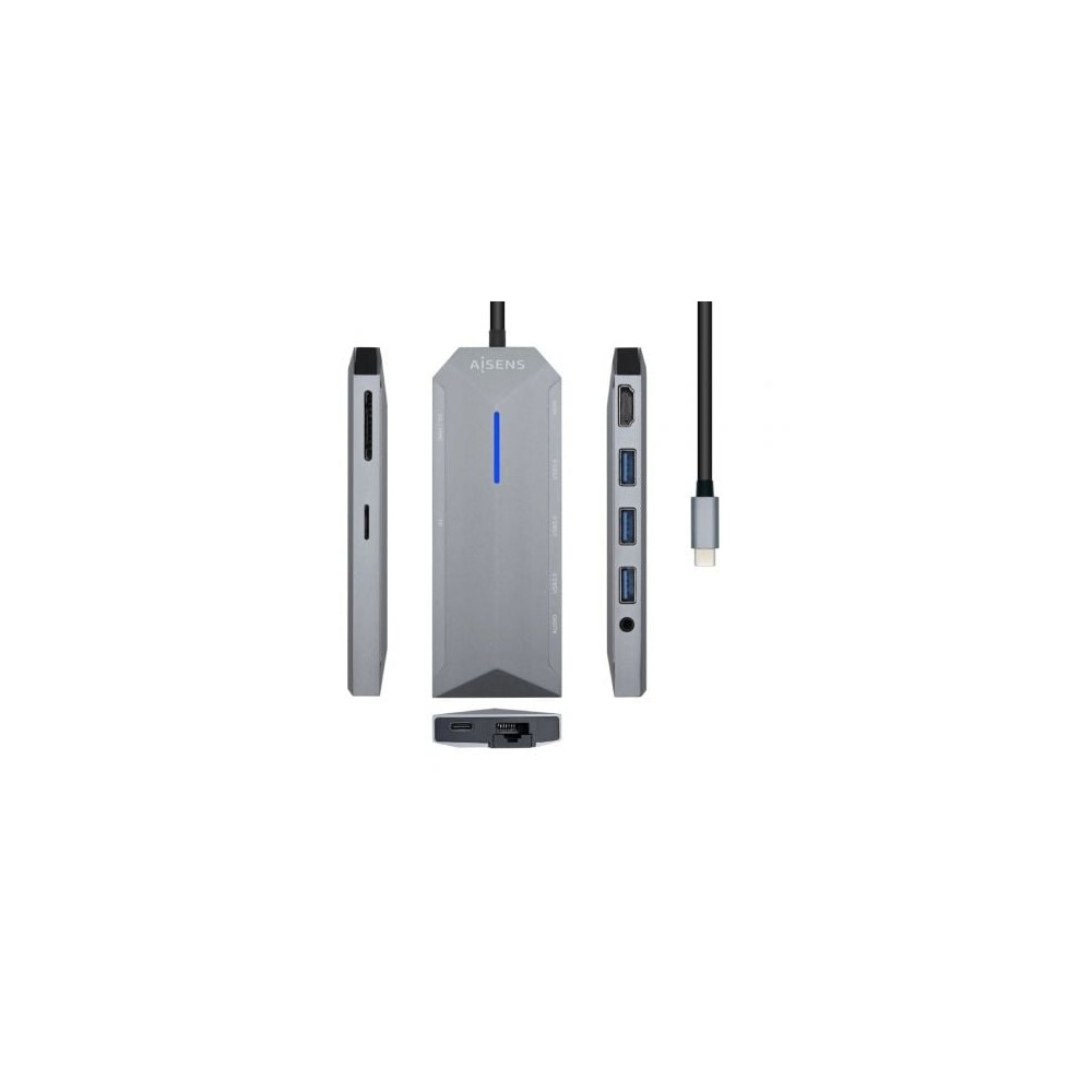 Docking USB Tipo-C Aisens ASUC-9P001-GR/ 1xHDMI 4K/ 3xUSB/ 1xRJ45/ 1xAudio/ 1xLector Tarjetas / 1xUSB Tipo-C PD/ Gris | Docks