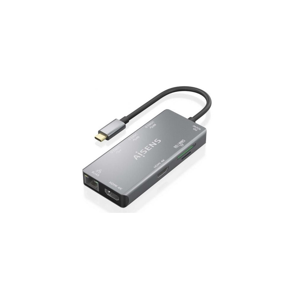 Docking USB Tipo-C Aisens ASUC-9P018-GR/ 2xHDMI 4K/ 3xUSB/ 1xRJ45/ 1xLector Tarjetas/ 1xUSB Tipo-C PD/ Gris | Docks