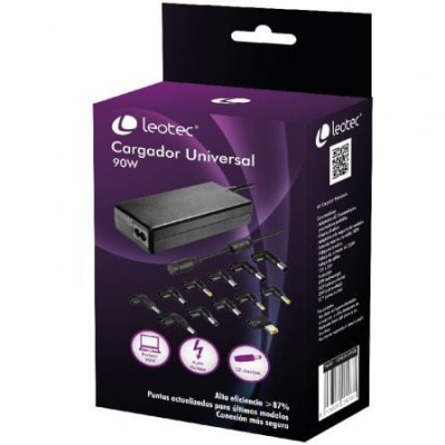 Cargador de Portátil Leotec Home/ 90W/ Automático/ 12 Conectores/ Voltaje 15-20V | Cargadores