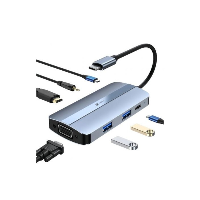 Docking USB Tipo-C Leotec LEDS04/ 2xUSB/ 1xUSB Tipo-C/ 1xUSB Tipo-C PD/ 1xHDMI 4K/ 1xVGA/ 1xAudio/ Azul | Docks