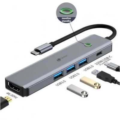 Docking USB Tipo-C Leotec LEDS05/ 3xUSB/ 1xUSB Tipo-C PD/ 1xHDMI 4K/ Gris | Docks