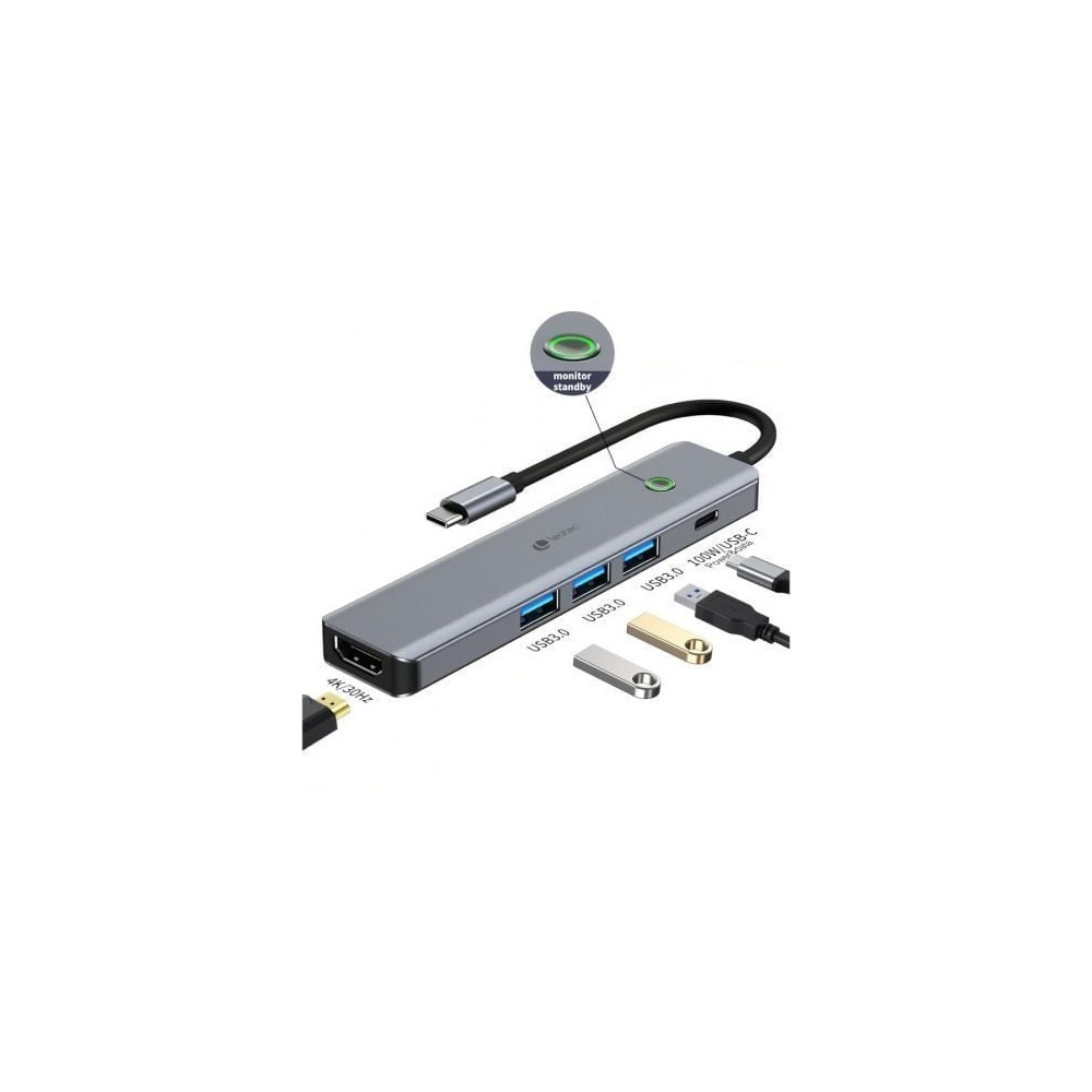 Docking USB Tipo-C Leotec LEDS05/ 3xUSB/ 1xUSB Tipo-C PD/ 1xHDMI 4K/ Gris | Docks