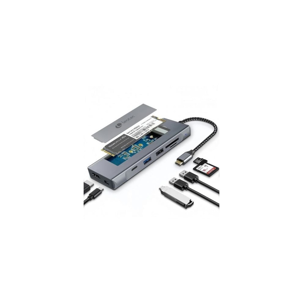 Docking USB Tipo-C Leotec LEDS07/ Ranura SSD M.2/ 2xUSB/ 1xUSB Tipo-C/ 1xHDMI 4K/ 1xLector Tarjetas SD y MicroSD/ 1xUSB Tipo-C P