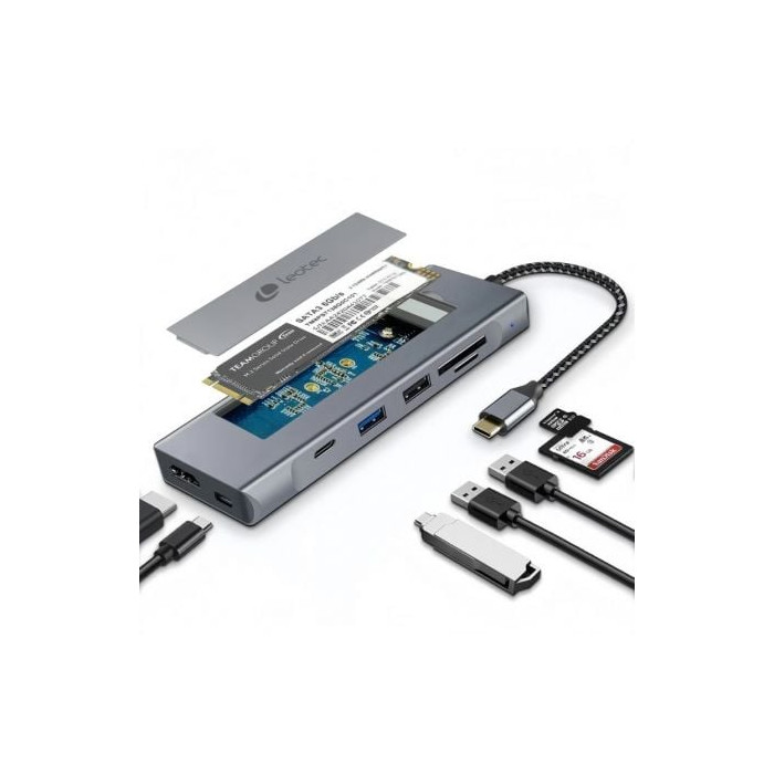 Docking USB Tipo-C Leotec LEDS07/ Ranura SSD M.2/ 2xUSB/ 1xUSB Tipo-C/ 1xHDMI 4K/ 1xLector Tarjetas SD y MicroSD/ 1xUSB Tipo-C P