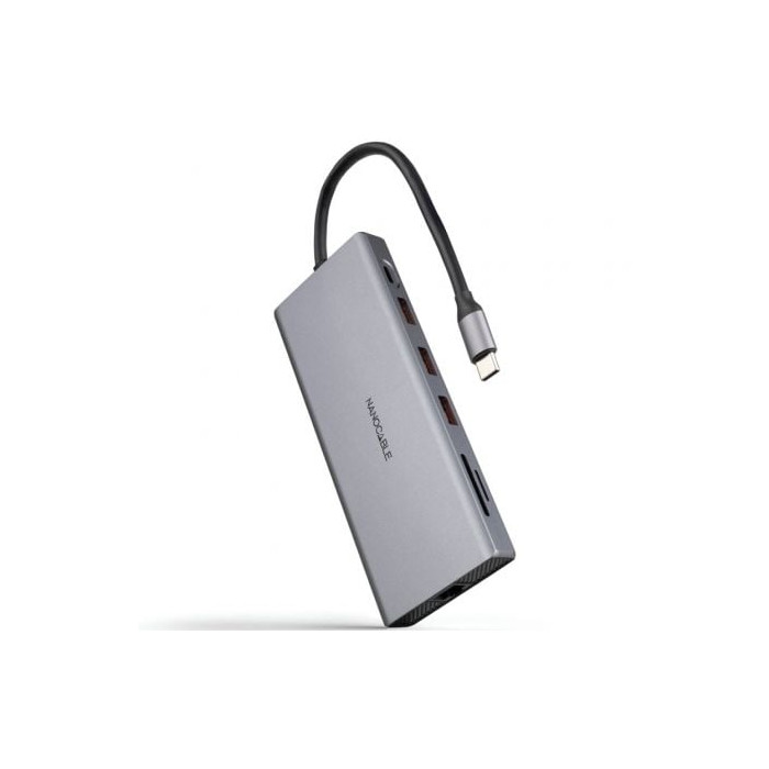 Docking Tipo-C Nanocable 10.16.4612/ 3xUSB/ 1xUSB Tipo-C/ 2xHDMI 4K/ 1xDisplayPort/ 1xRJ45/ 1xLector tarjetas/ 1xJack 3.5/ 1xUSB