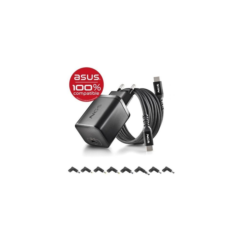 Cargador de Portátil GaN NGS BUD65W-AS para Asus/ 1xUSB Tipo-C/ 65W/ Automático/ 8 Conectores/ Voltaje 5-20V | Cargadores