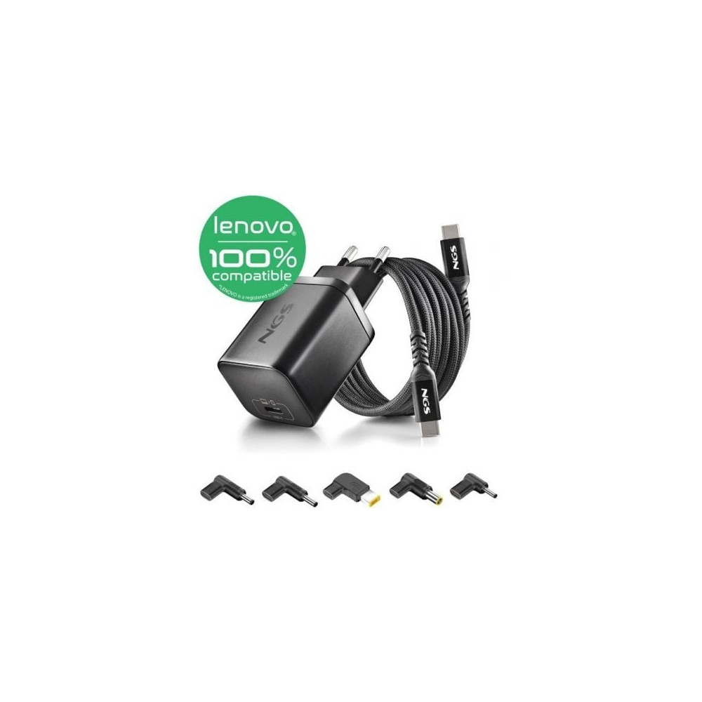 Cargador de Portátil GaN NGS BUD65W-L para Lenovo/ 1xUSB Tipo-C/ 65W/ Automático/ 5 Conectores/ Voltaje 5-20V | Cargadores