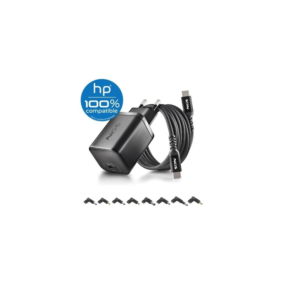 Cargador de Portátil GaN NGS BUD65W-H para HP/ 1xUSB Tipo-C/ 65W/ Automático/ 8 Conectores/ Voltaje 5-20V | Cargadores