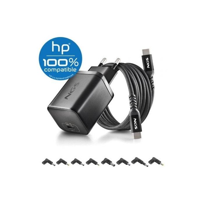 Cargador de Portátil GaN NGS BUD65W-H para HP/ 1xUSB Tipo-C/ 65W/ Automático/ 8 Conectores/ Voltaje 5-20V | Cargadores