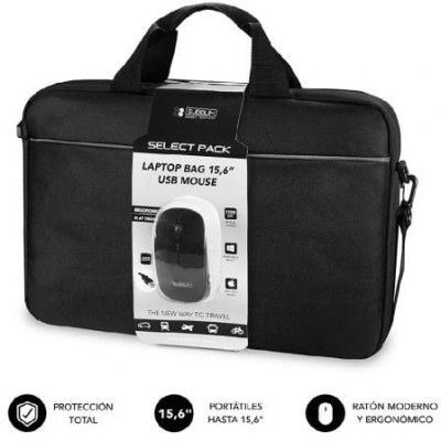 Maletín + Ratón Subblim Select Pack para Portátiles hasta 15.6'/ Cinta para Trolley/ Negro | Maletines y Fundas