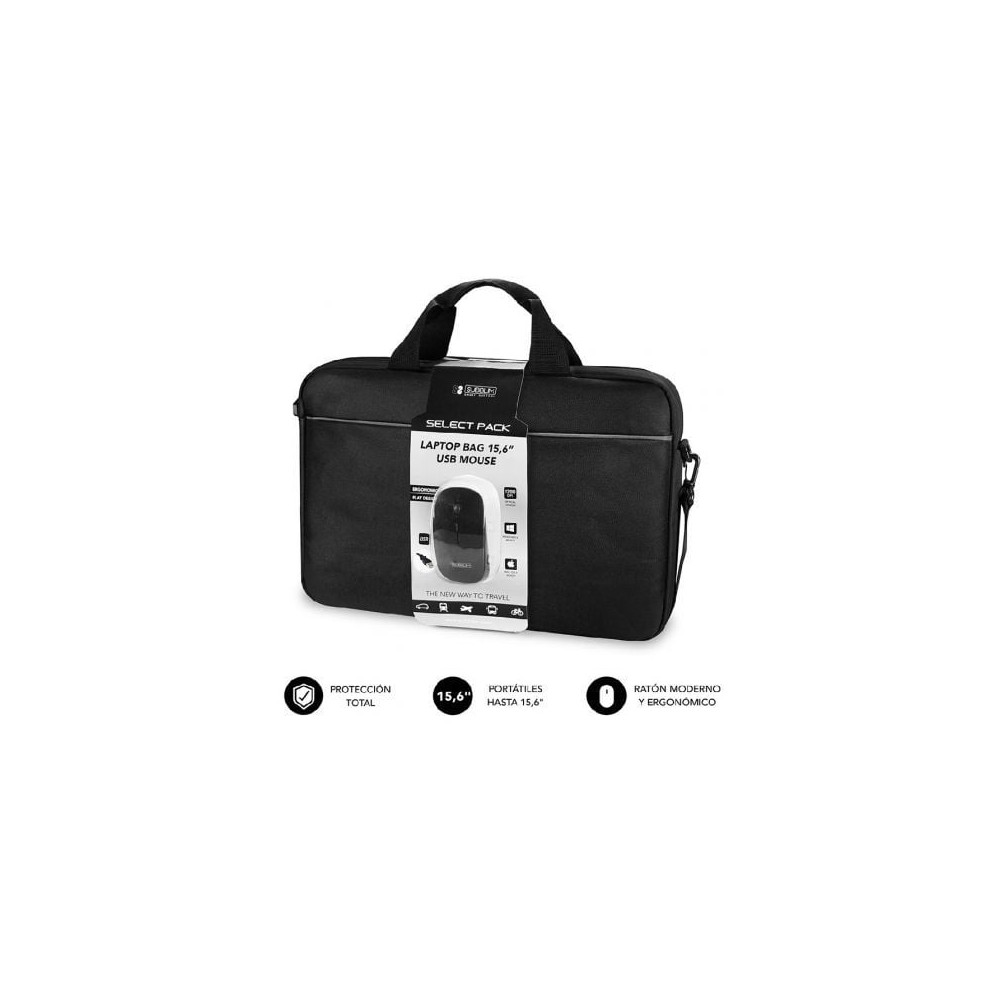 Maletín + Ratón Subblim Select Pack para Portátiles hasta 15.6'/ Cinta para Trolley/ Negro | Maletines y Fundas