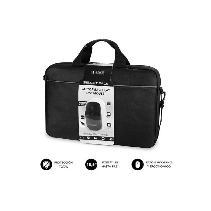 Maletín + Ratón Subblim Select Pack para Portátiles hasta 15.6'/ Cinta para Trolley/ Negro | Maletines y Fundas